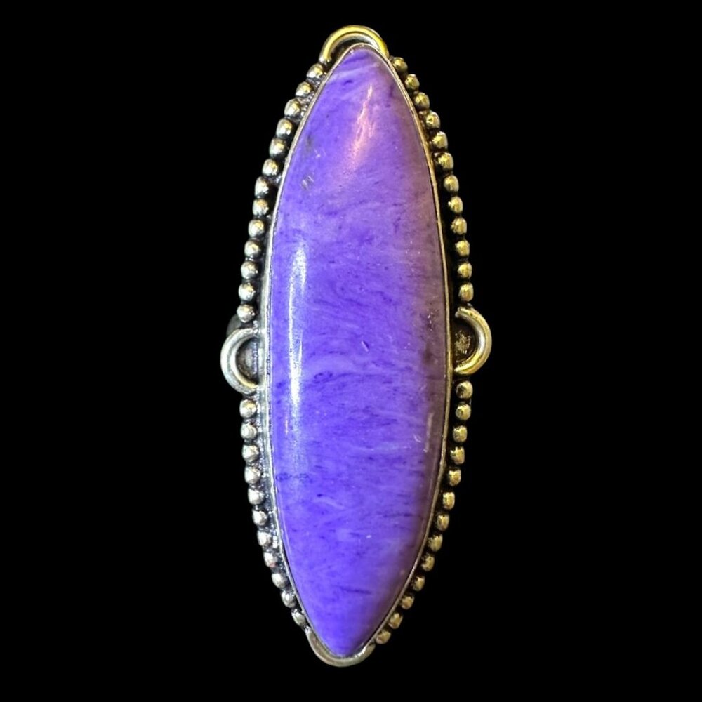 Genuine Purple Charoite Turquoise Sterling Silver Overlay Ring Size 8.5